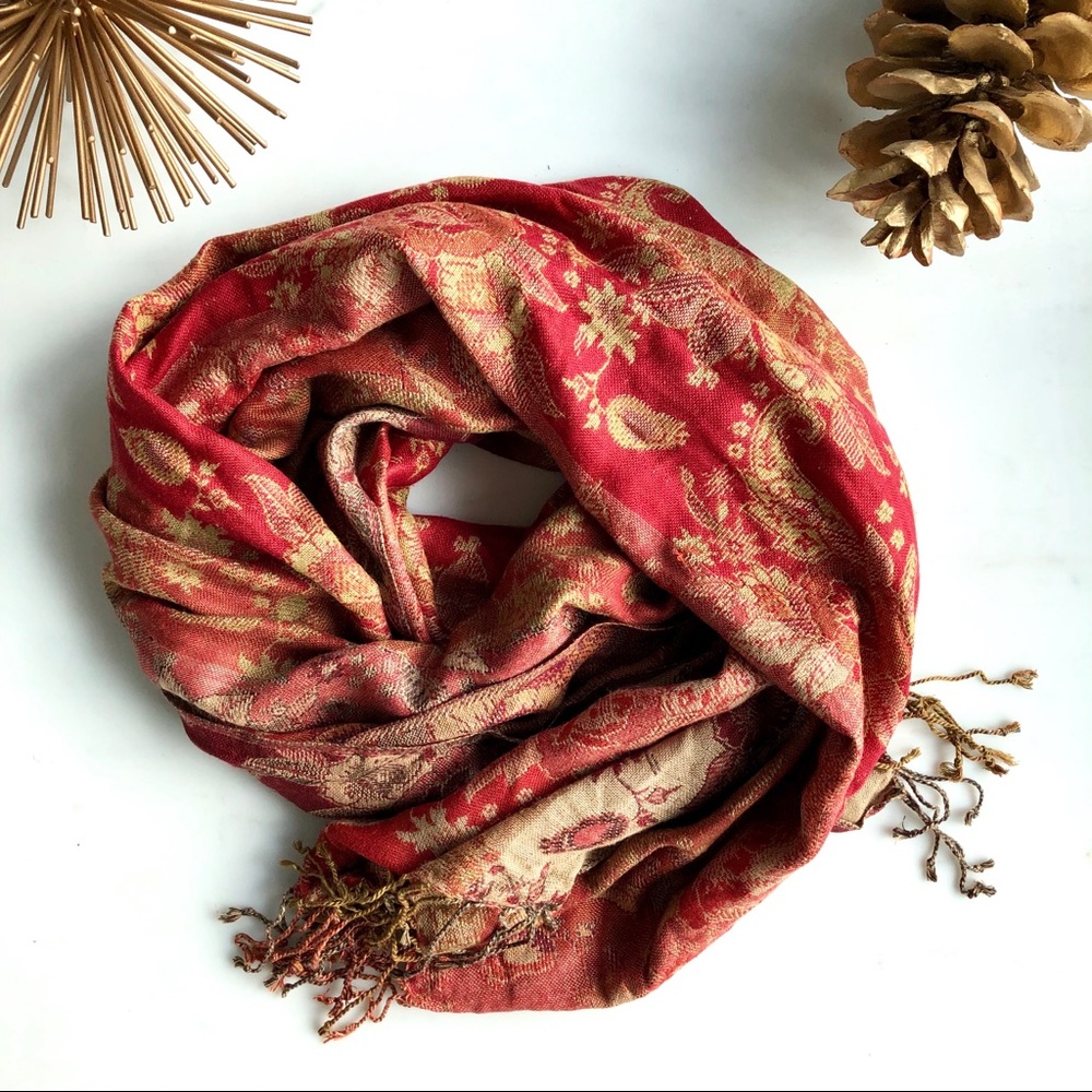 Vibrant red & gold scarf/shawl